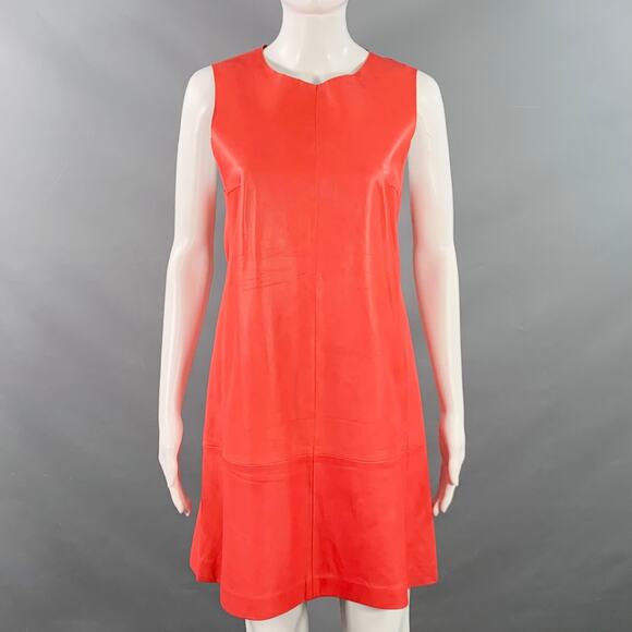 BALENCIAGA Size 8 Red Coral Lambskin Leather Sleeveless Shift Dress - Picture 1 of 10